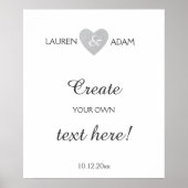 Weddenbord zilveren glitter-hart, aangepaste tekst poster (Voorkant)