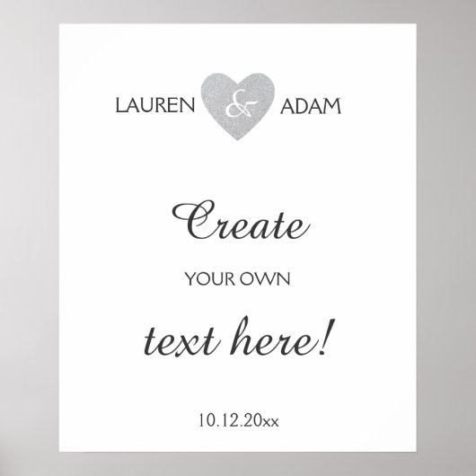 Weddenbord zilveren glitter-hart, aangepaste tekst poster (Voorkant)