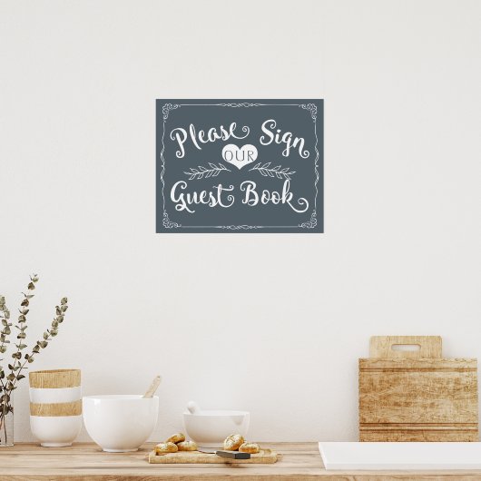 Weddenbordbord "Guest book", aangepaste kleur Poster (Keuken)