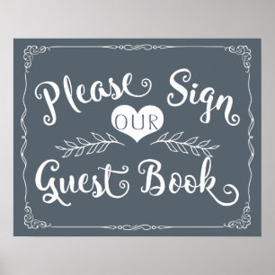 Weddenbordbord "Guest book", aangepaste kleur Poster