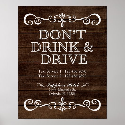 Weddenbordje - Drink en rijden met trouwe bruiloft Poster (Voorkant)