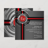 Weddenceremonie Uitnodiging Red Silver Embossed (Voorkant / Achterkant)