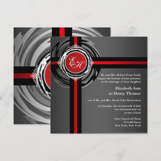 Weddenceremonie Uitnodiging Red Silver Embossed (Voorkant / Achterkant)