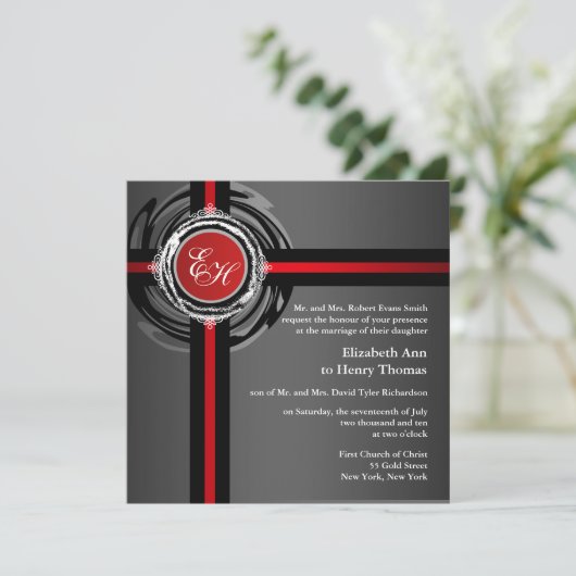 Weddenceremonie Uitnodiging Red Silver Embossed (Staand voorkant)