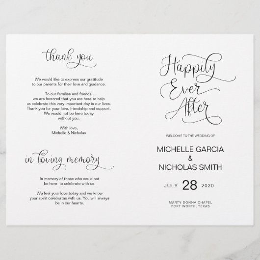 Weddenceremoniesprogramma Modern Handbrief zwart (Voorkant)