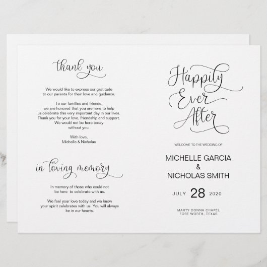 Weddenceremoniesprogramma Modern Handbrief zwart (Voorkant / Achterkant)