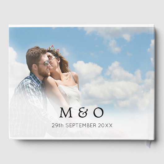 Weddendag 2 Foto Monogram Stijlvolle Typografie Gastenboek (Achterkant)