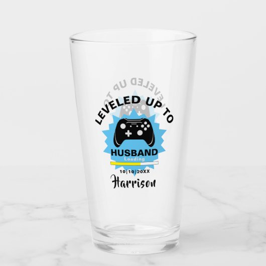 Weddendag Echtgenoot Gift Leveled Gamer Fun Glas (Voorkant)