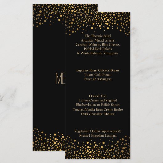 Weddendag Trendy Gold-Stippen en zwart Menu (Voorkant / Achterkant)