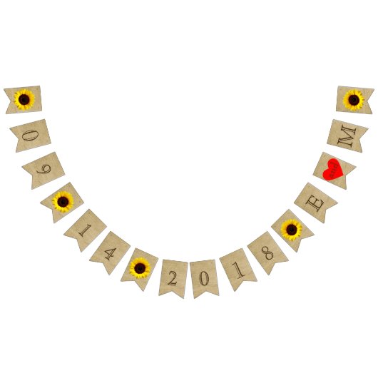 WeddenDatum Initialen Burlap look en Sunflower Vlaggetjes (Alle)