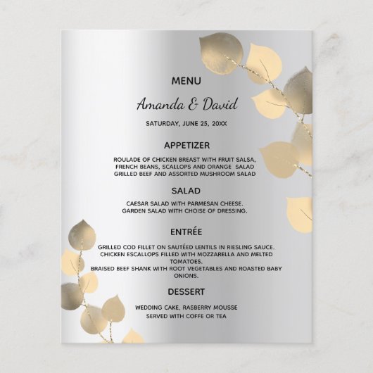 Weddenemenmenu zilver eucalyptus golden (Voorkant)