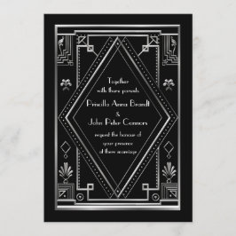 Weddenenkaart, geweldige Gatsby, zilver, zwart Kaart