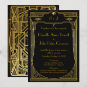 Weddenenkaart, Great Gatsby, gouden zwart 2 Kaart (Voorkant / Achterkant)