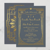 Weddenenkaart, Great Gatsby, grijs, goud Kaart (Voorkant / Achterkant)