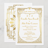 Weddenenkaart, Great Gatsby, wit, goud Kaart (Voorkant / Achterkant)