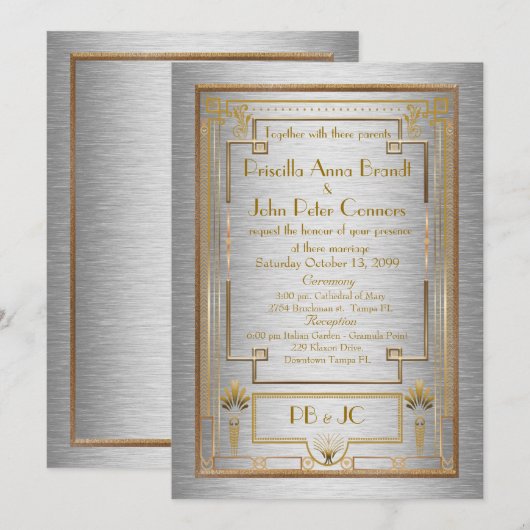 Weddenenkaart, Great Gatsby, zilver metaal Kaart (Voorkant / Achterkant)