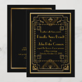 Weddenenkaart, Great Gatsby, zwart, goud Kaart (Voorkant / Achterkant)
