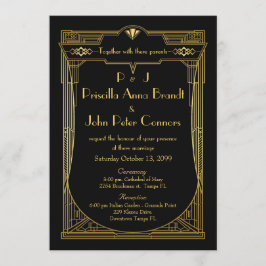 Weddenenkaart, Great Gatsby, zwart, goud Kaart