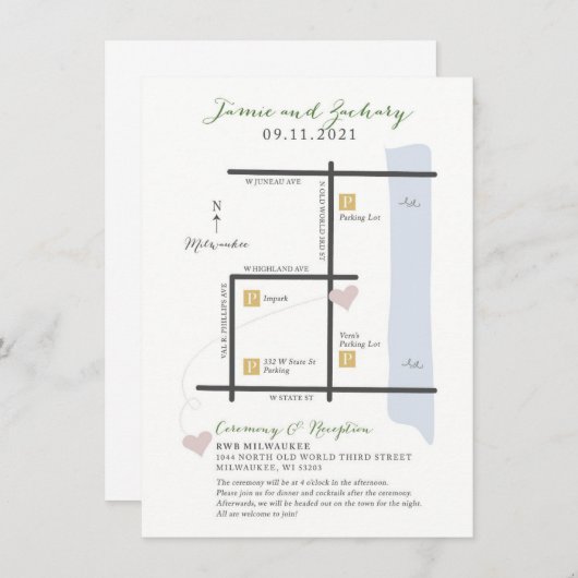 Weddenenkaart Uitnodigingskaart - Aangepast ontwer Informatiekaartje (Voorkant / Achterkant)