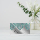 Weddenevenspanner Damask Sparkle Silver Blauwgroen Visitekaartje (Staand voorkant)