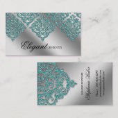 Weddenevenspanner Damask Sparkle Silver Blauwgroen Visitekaartje (Voorkant / Achterkant)