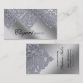 Weddenevenspanner Damask Sparkle Silver Visitekaartje (Voorkant / Achterkant)