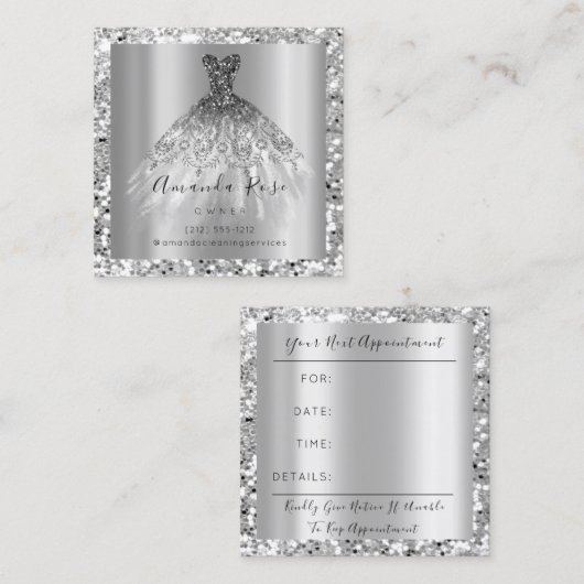 Weddenevensplanner Glitter Silver Grey Afsprakenkaartje (Voorkant / Achterkant)