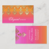 Weddenevensplanner Indian Damask Pink Sinaasappel Visitekaartje (Voorkant / Achterkant)