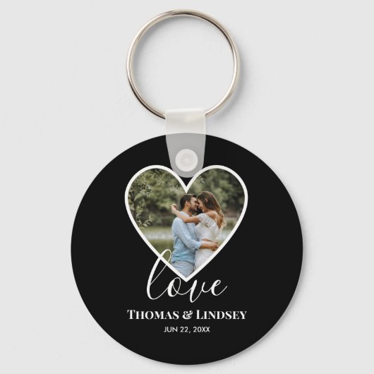 Weddenfoto Black Heart Lijst Moderne kalligrafie Sleutelhanger (Voorkant)