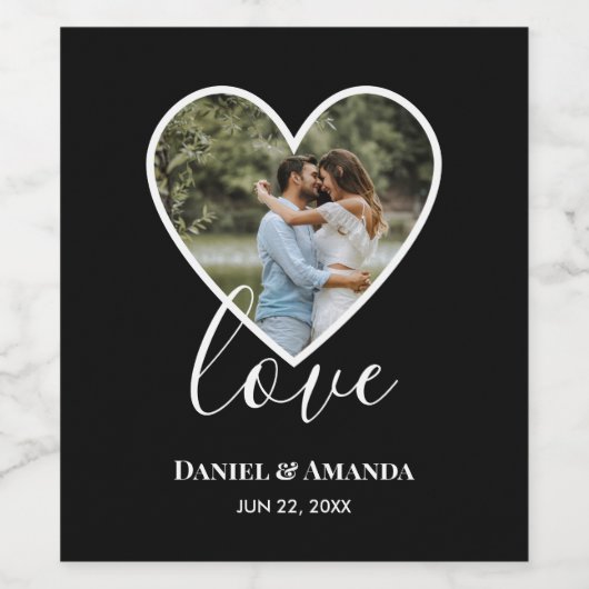 Weddenfoto Black Heart Lijst Moderne kalligrafie Wijn Etiket (Enkel label)