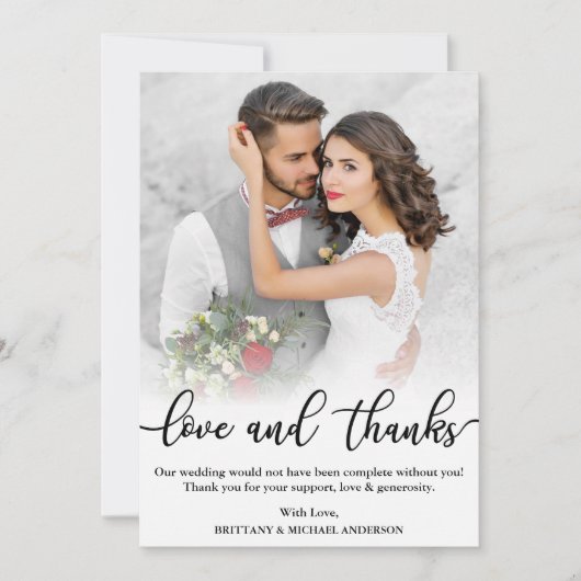 Weddenfoto Black Script Love and Bedankt Kaart (Voorkant)
