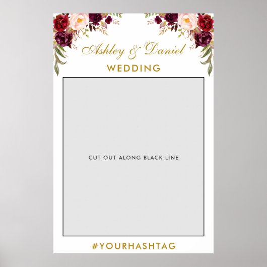 Weddenfoto Booth Prop | Goud-Bourgogne Poster (Voorkant)