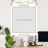 Weddenfoto Booth Prop | Roze Floral Gold Poster (Thuiskantoor)