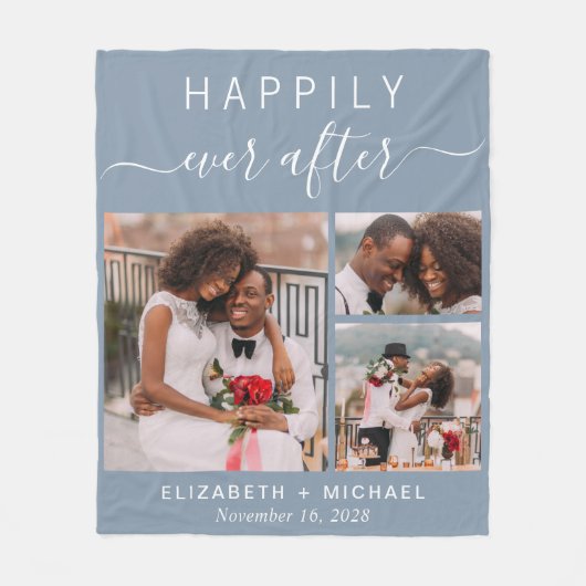 Weddenfoto Collage Dusty Blue Fleece Deken (Voorkant)