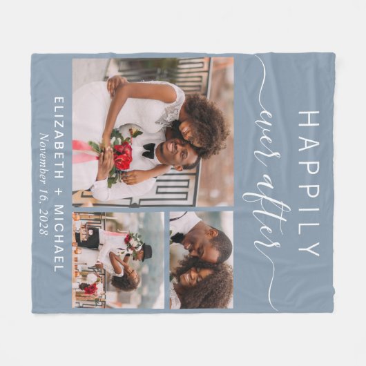 Weddenfoto Collage Dusty Blue Fleece Deken (Voorkant (Horizontaal))
