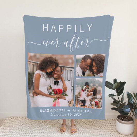 Weddenfoto Collage Dusty Blue Fleece Deken