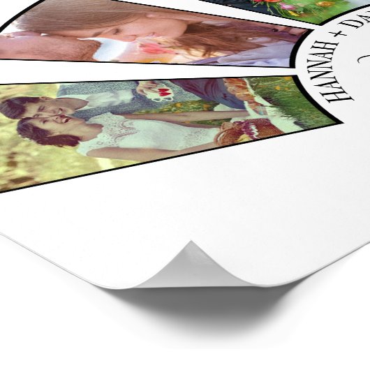 Weddenfoto Collage Fan Shape Aangepaste naam Wit Poster (Hoek)
