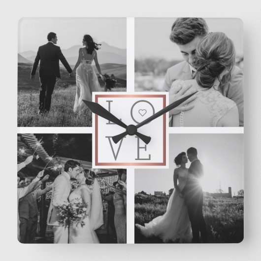 Weddenfoto Collage Love Black & White Vierkante Klok (Voorkant)