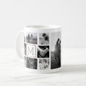 Weddenfoto Collage Monogram zwart-wit Koffiemok (Voorkant links)