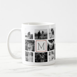 Weddenfoto Collage Monogram zwart-wit Koffiemok