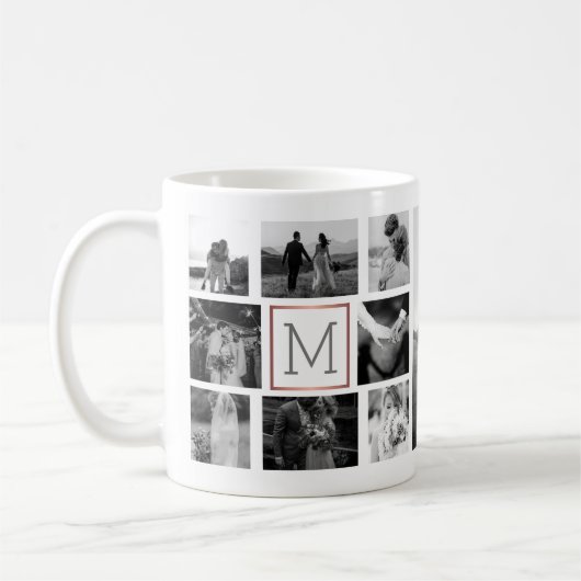 Weddenfoto Collage Monogram zwart-wit Koffiemok (Links)