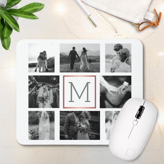 Weddenfoto Collage Monogram zwart-wit Muismat