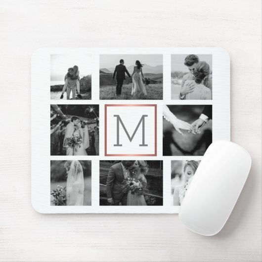 Weddenfoto Collage Monogram zwart-wit Muismat (Met muis)