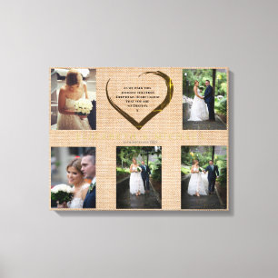 Weddenfoto Collage Rustic Hessian Heart Quote Canvas Afdruk