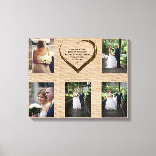 Weddenfoto Collage Rustic Hessian Heart Quote Canvas Afdruk (Voorkant)