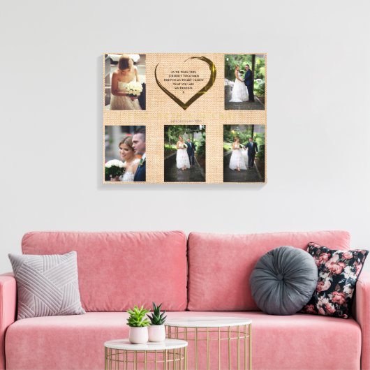 Weddenfoto Collage Rustic Hessian Heart Quote Canvas Afdruk (Insitu (Woonkamer))