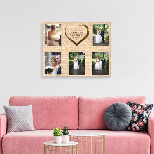 Weddenfoto Collage Rustic Hessian Heart Quote Canvas Afdruk (Insitu (Woonkamer))
