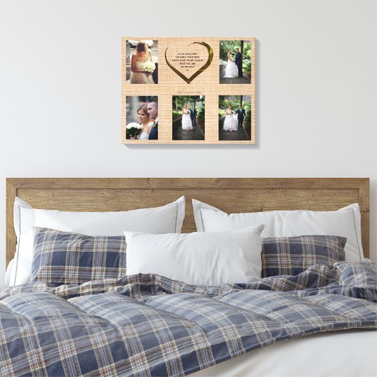 Weddenfoto Collage Rustic Hessian Heart Quote Canvas Afdruk (Insitu (Slaapkamer))
