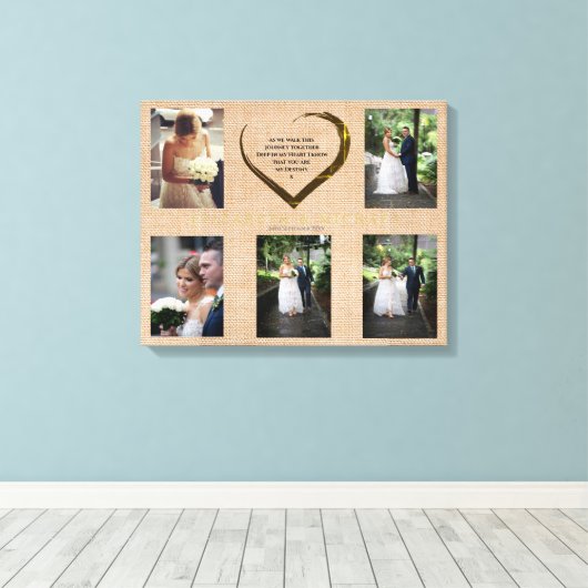 Weddenfoto Collage Rustic Hessian Heart Quote Canvas Afdruk (Insitu (Houten vloer))