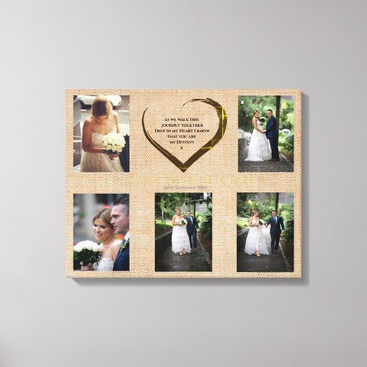 Weddenfoto Collage Rustic Hessian Heart Quote Canvas Afdruk (Voorkant)